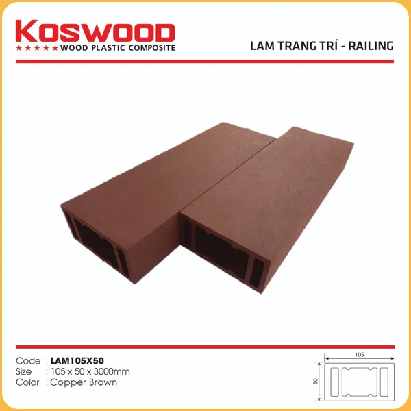 Thanh Lam Gỗ Nhựa Ngoài Trời Kosmos L105x50 Copper Brown